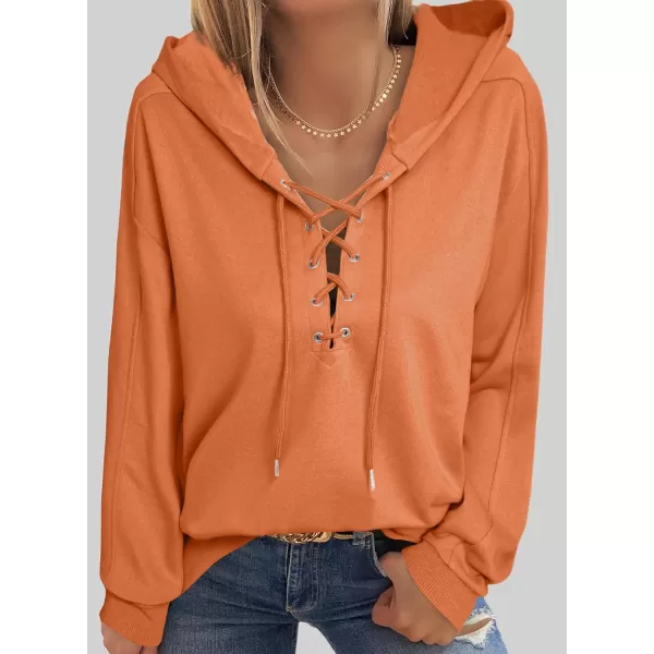Dokotoo Womens 2023 Fashion Lace Up V Neck Drawstring Hoodies Sweatshirt Pullover Tops
