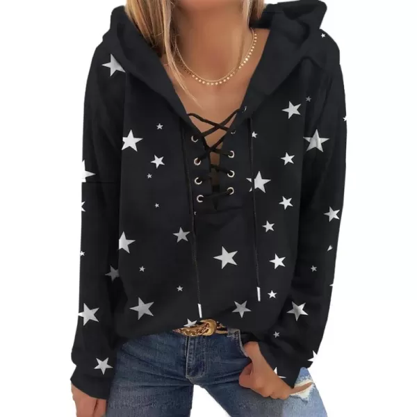 Dokotoo Womens 2023 Fashion Lace Up V Neck Drawstring Hoodies Sweatshirt Pullover Tops