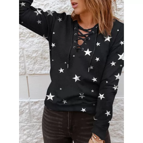 Dokotoo Womens 2023 Fashion Lace Up V Neck Drawstring Hoodies Sweatshirt Pullover Tops