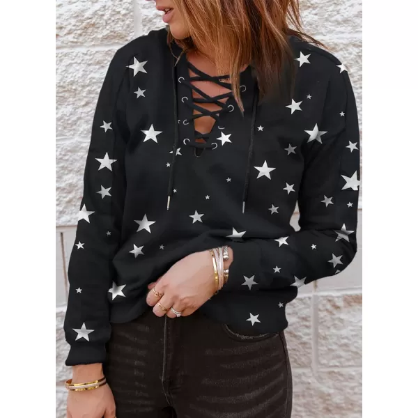 Dokotoo Womens 2023 Fashion Lace Up V Neck Drawstring Hoodies Sweatshirt Pullover Tops