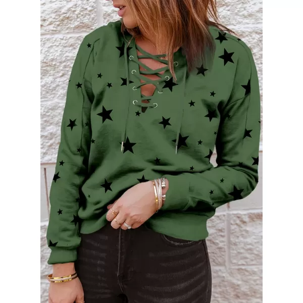 Dokotoo Womens 2023 Fashion Lace Up V Neck Drawstring Hoodies Sweatshirt Pullover Tops