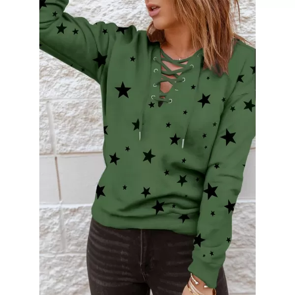 Dokotoo Womens 2023 Fashion Lace Up V Neck Drawstring Hoodies Sweatshirt Pullover Tops