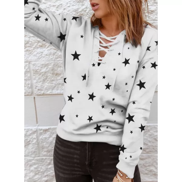 Dokotoo Womens 2023 Fashion Lace Up V Neck Drawstring Hoodies Sweatshirt Pullover Tops