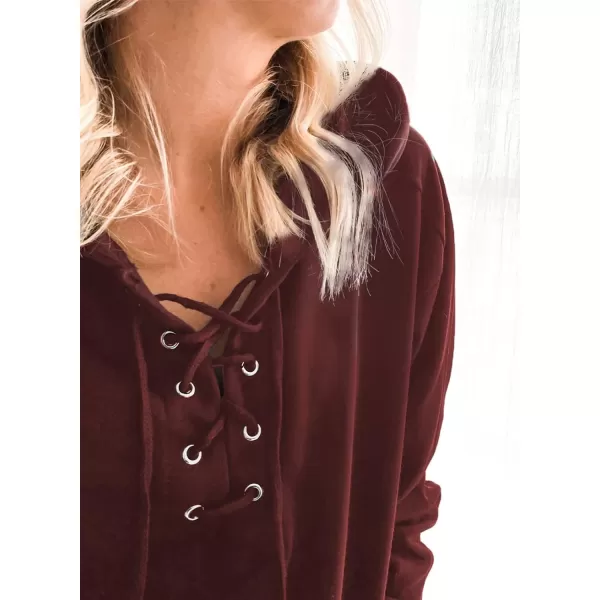 Dokotoo Womens 2023 Fashion Lace Up V Neck Drawstring Hoodies Sweatshirt Pullover Tops