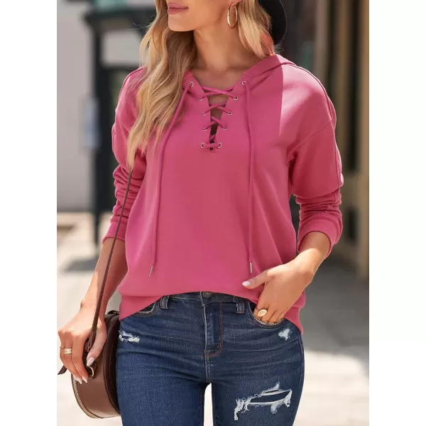 Dokotoo Womens 2023 Fashion Lace Up V Neck Drawstring Hoodies Sweatshirt Pullover Tops