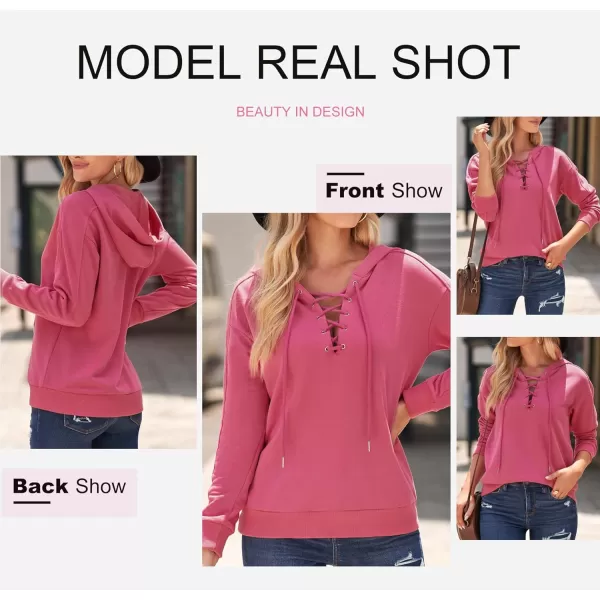 Dokotoo Womens 2023 Fashion Lace Up V Neck Drawstring Hoodies Sweatshirt Pullover Tops