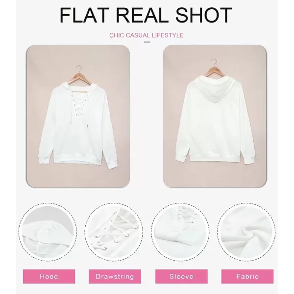 Dokotoo Womens 2023 Fashion Lace Up V Neck Drawstring Hoodies Sweatshirt Pullover Tops
