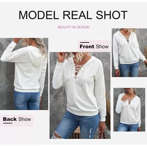 Dokotoo Womens 2023 Fashion Lace Up V Neck Drawstring Hoodies Sweatshirt Pullover Tops
