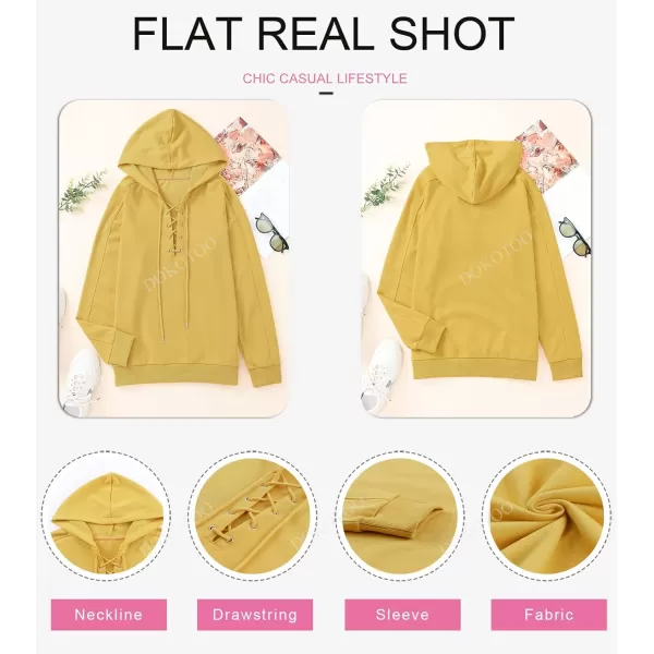 Dokotoo Womens 2023 Fashion Lace Up V Neck Drawstring Hoodies Sweatshirt Pullover Tops