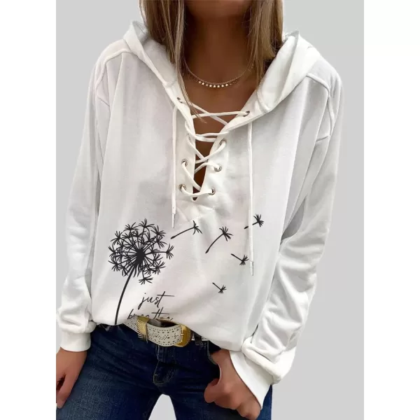 Dokotoo Womens 2023 Fashion Lace Up V Neck Drawstring Hoodies Sweatshirt Pullover Tops