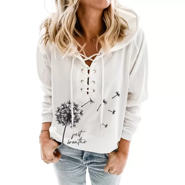 Dokotoo Womens 2023 Fashion Lace Up V Neck Drawstring Hoodies Sweatshirt Pullover Tops