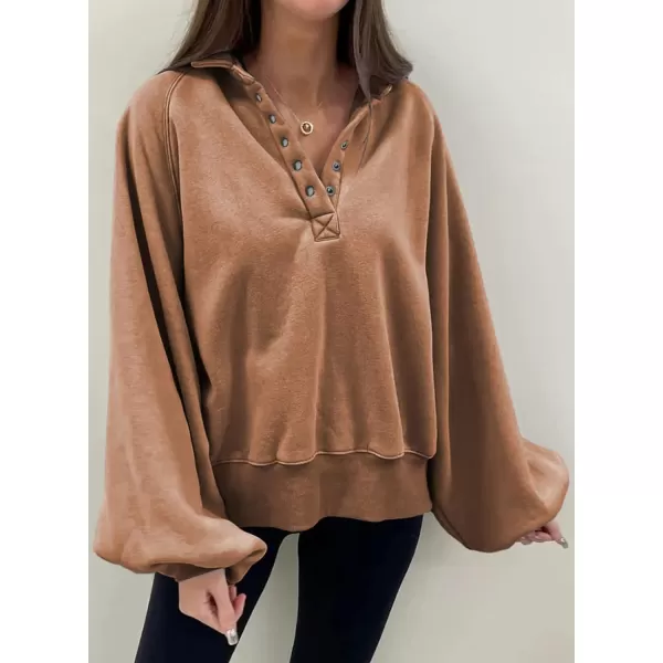 Dokotoo Womens 2023 Fashion Oversized Loose Lantern Sleeve Button Collar Pullover Sweatshirts Tops