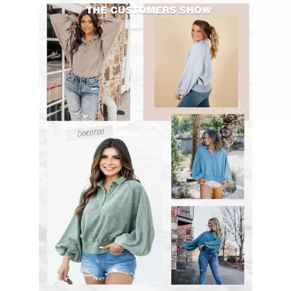 Dokotoo Womens 2023 Fashion Oversized Loose Lantern Sleeve Button Collar Pullover Sweatshirts Tops