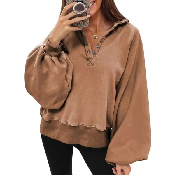 Dokotoo Womens 2023 Fashion Oversized Loose Lantern Sleeve Button Collar Pullover Sweatshirts Tops