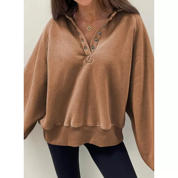 Dokotoo Womens 2023 Fashion Oversized Loose Lantern Sleeve Button Collar Pullover Sweatshirts Tops