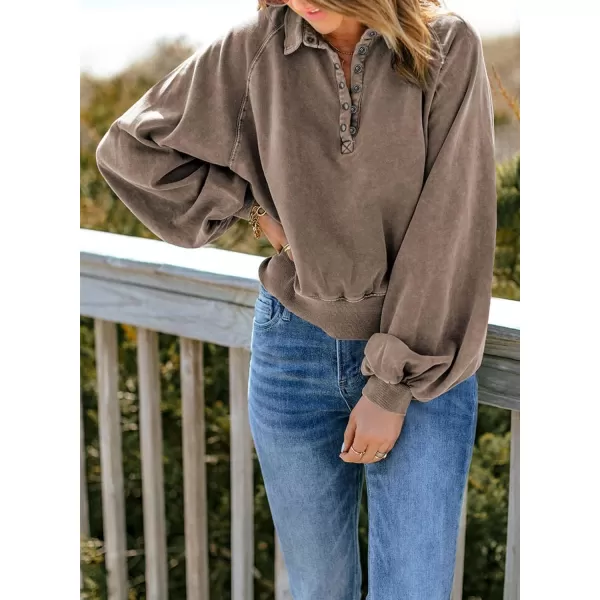Dokotoo Womens 2023 Fashion Oversized Loose Lantern Sleeve Button Collar Pullover Sweatshirts Tops