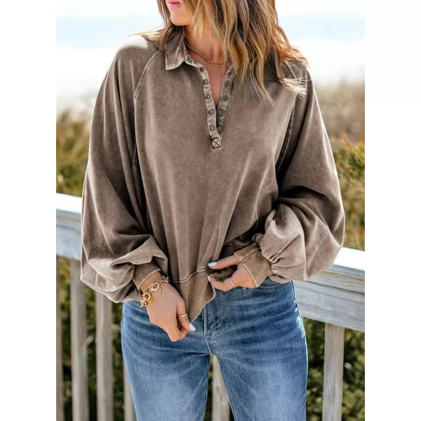Dokotoo Womens 2023 Fashion Oversized Loose Lantern Sleeve Button Collar Pullover Sweatshirts Tops