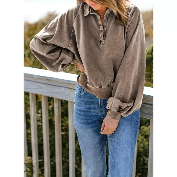 Dokotoo Womens 2023 Fashion Oversized Loose Lantern Sleeve Button Collar Pullover Sweatshirts Tops