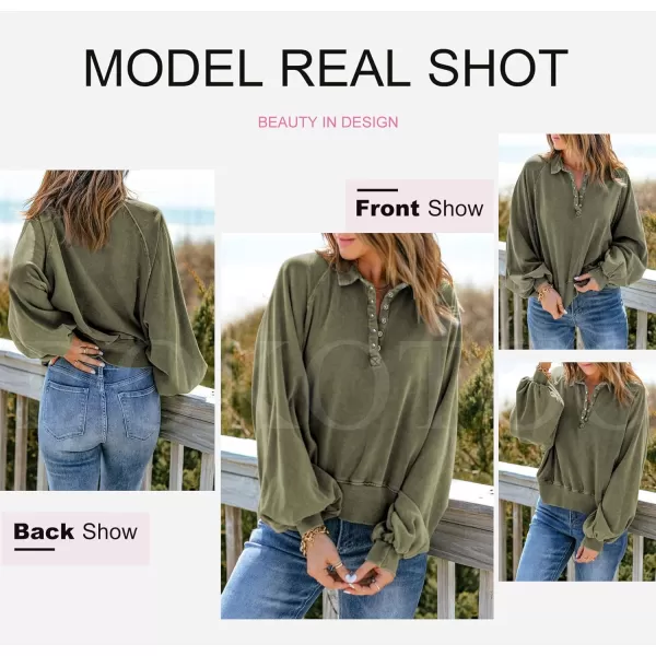 Dokotoo Womens 2023 Fashion Oversized Loose Lantern Sleeve Button Collar Pullover Sweatshirts Tops