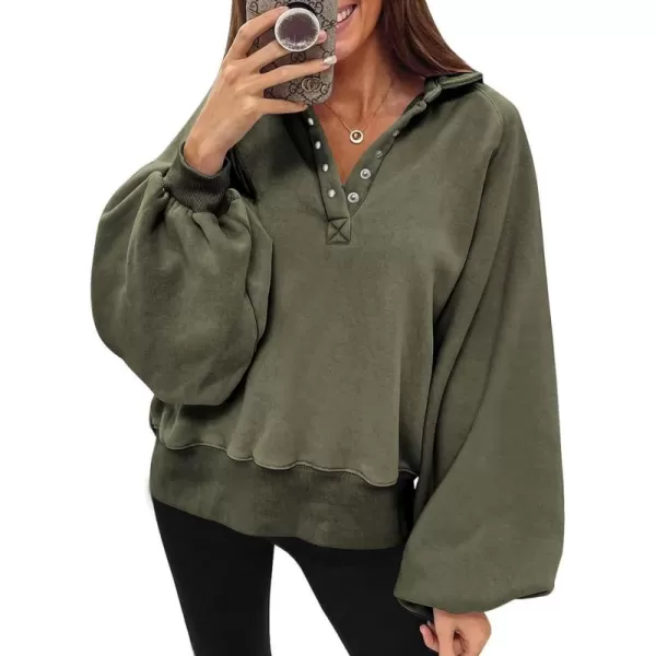 Dokotoo Womens 2023 Fashion Oversized Loose Lantern Sleeve Button Collar Pullover Sweatshirts Tops