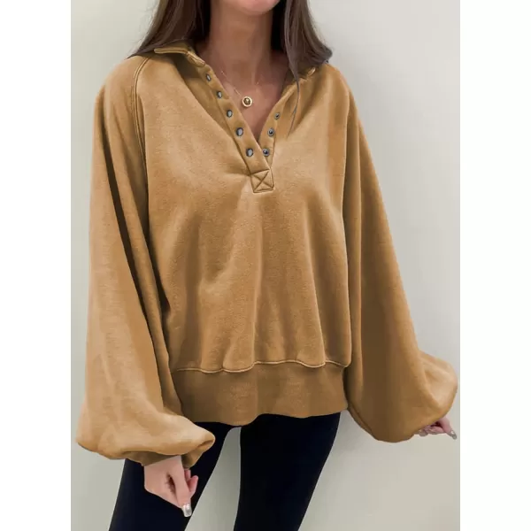 Dokotoo Womens 2023 Fashion Oversized Loose Lantern Sleeve Button Collar Pullover Sweatshirts Tops