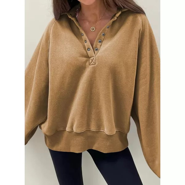 Dokotoo Womens 2023 Fashion Oversized Loose Lantern Sleeve Button Collar Pullover Sweatshirts Tops