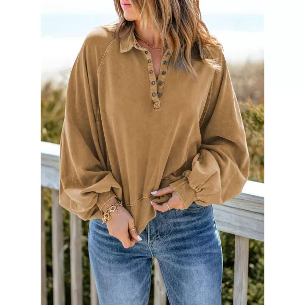 Dokotoo Womens 2023 Fashion Oversized Loose Lantern Sleeve Button Collar Pullover Sweatshirts Tops