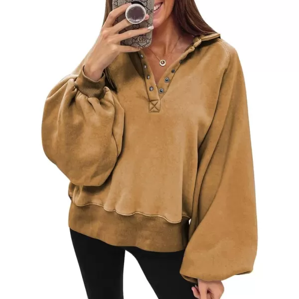 Dokotoo Womens 2023 Fashion Oversized Loose Lantern Sleeve Button Collar Pullover Sweatshirts Tops