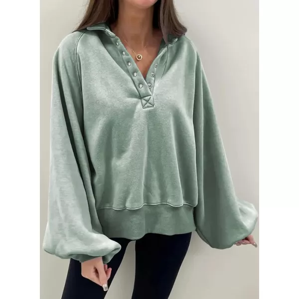 Dokotoo Womens 2023 Fashion Oversized Loose Lantern Sleeve Button Collar Pullover Sweatshirts Tops