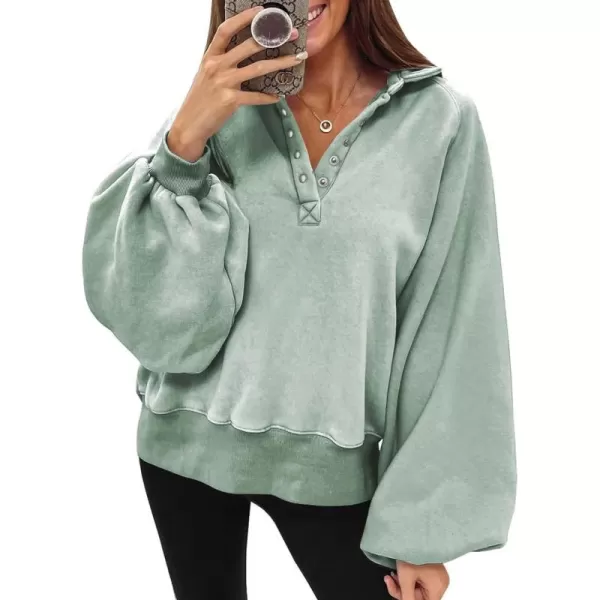 Dokotoo Womens 2023 Fashion Oversized Loose Lantern Sleeve Button Collar Pullover Sweatshirts Tops
