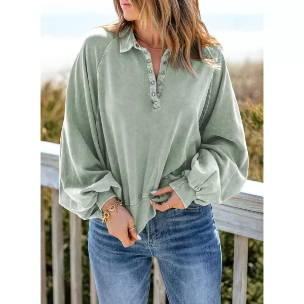 Dokotoo Womens 2023 Fashion Oversized Loose Lantern Sleeve Button Collar Pullover Sweatshirts Tops