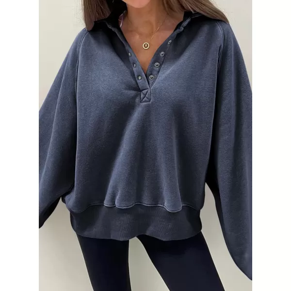 Dokotoo Womens 2023 Fashion Oversized Loose Lantern Sleeve Button Collar Pullover Sweatshirts Tops