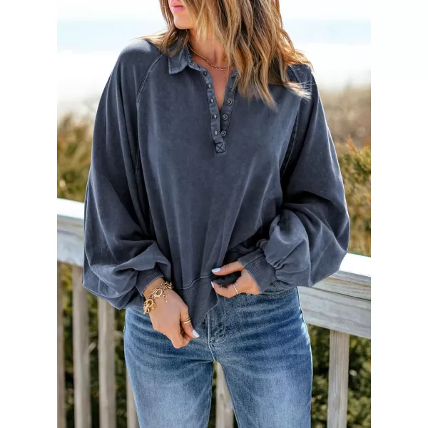 Dokotoo Womens 2023 Fashion Oversized Loose Lantern Sleeve Button Collar Pullover Sweatshirts Tops