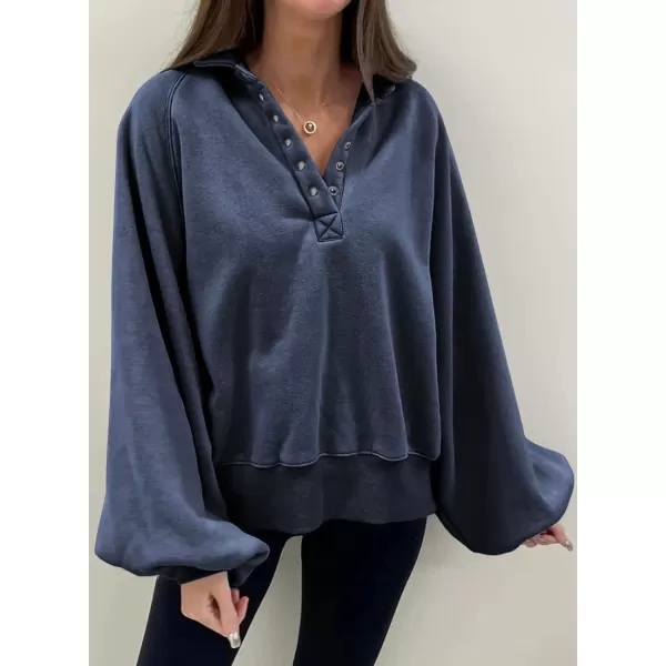 Dokotoo Womens 2023 Fashion Oversized Loose Lantern Sleeve Button Collar Pullover Sweatshirts Tops