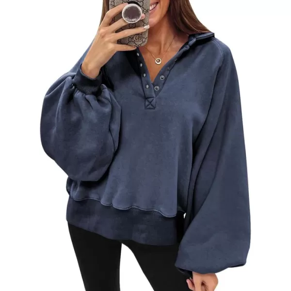 Dokotoo Womens 2023 Fashion Oversized Loose Lantern Sleeve Button Collar Pullover Sweatshirts Tops