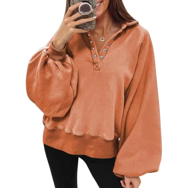 Dokotoo Womens 2023 Fashion Oversized Loose Lantern Sleeve Button Collar Pullover Sweatshirts Tops