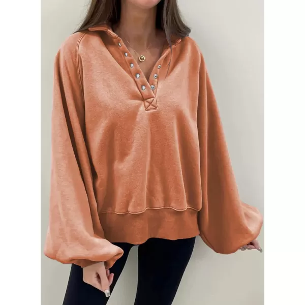 Dokotoo Womens 2023 Fashion Oversized Loose Lantern Sleeve Button Collar Pullover Sweatshirts Tops