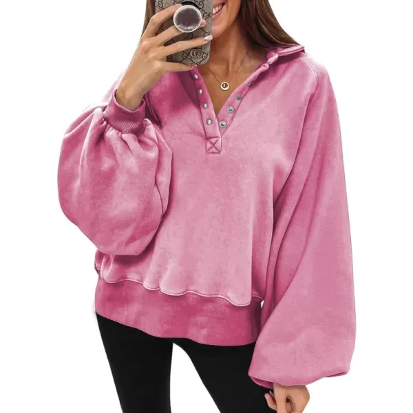 Dokotoo Womens 2023 Fashion Oversized Loose Lantern Sleeve Button Collar Pullover Sweatshirts Tops