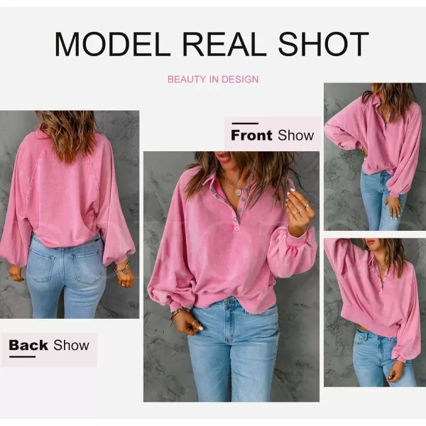 Dokotoo Womens 2023 Fashion Oversized Loose Lantern Sleeve Button Collar Pullover Sweatshirts Tops