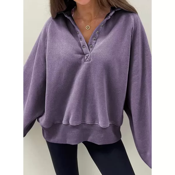 Dokotoo Womens 2023 Fashion Oversized Loose Lantern Sleeve Button Collar Pullover Sweatshirts Tops