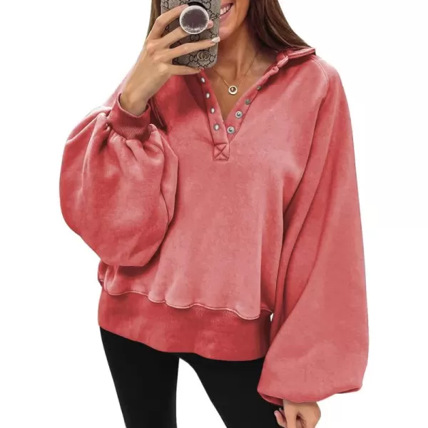Dokotoo Womens 2023 Fashion Oversized Loose Lantern Sleeve Button Collar Pullover Sweatshirts Tops
