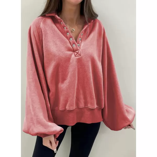 Dokotoo Womens 2023 Fashion Oversized Loose Lantern Sleeve Button Collar Pullover Sweatshirts Tops