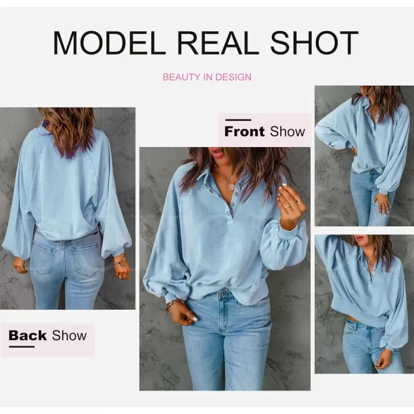 Dokotoo Womens 2023 Fashion Oversized Loose Lantern Sleeve Button Collar Pullover Sweatshirts Tops