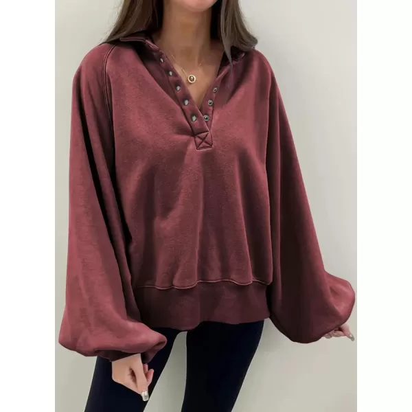 Dokotoo Womens 2023 Fashion Oversized Loose Lantern Sleeve Button Collar Pullover Sweatshirts Tops