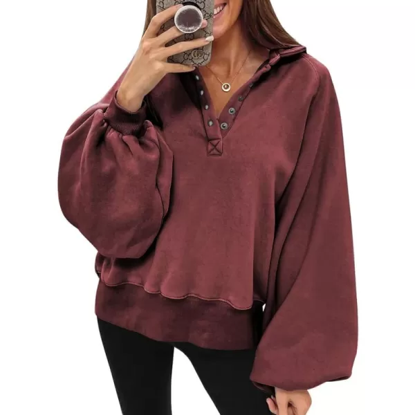 Dokotoo Womens 2023 Fashion Oversized Loose Lantern Sleeve Button Collar Pullover Sweatshirts Tops