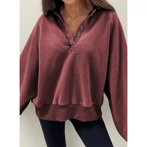 Dokotoo Womens 2023 Fashion Oversized Loose Lantern Sleeve Button Collar Pullover Sweatshirts Tops
