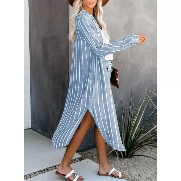 Dokotoo Womens 2023 Fashion Striped Print Kimono Tassel Casual Cardigan Loose Cover ups S-XL
