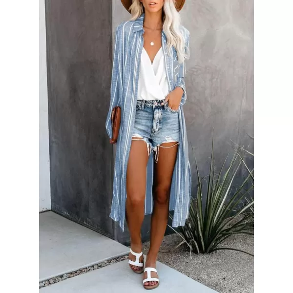 Dokotoo Womens 2023 Fashion Striped Print Kimono Tassel Casual Cardigan Loose Cover ups S-XL