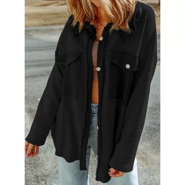 Dokotoo Womens 2023 Lapel Long Sleeve Raw Edge Shacket Jacket Button Down Fall Shirt Coat with Pockets