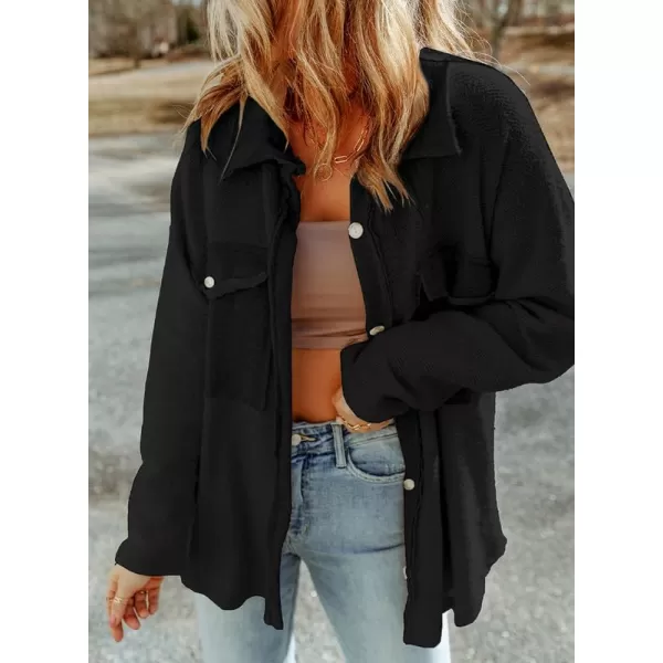 Dokotoo Womens 2023 Lapel Long Sleeve Raw Edge Shacket Jacket Button Down Fall Shirt Coat with Pockets